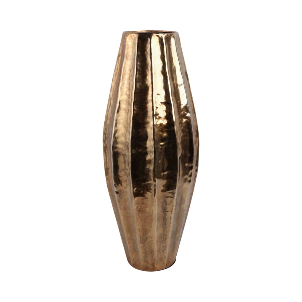 Metal Flower Vase with Hammered Textured Finish Home Decor - 35" Gold