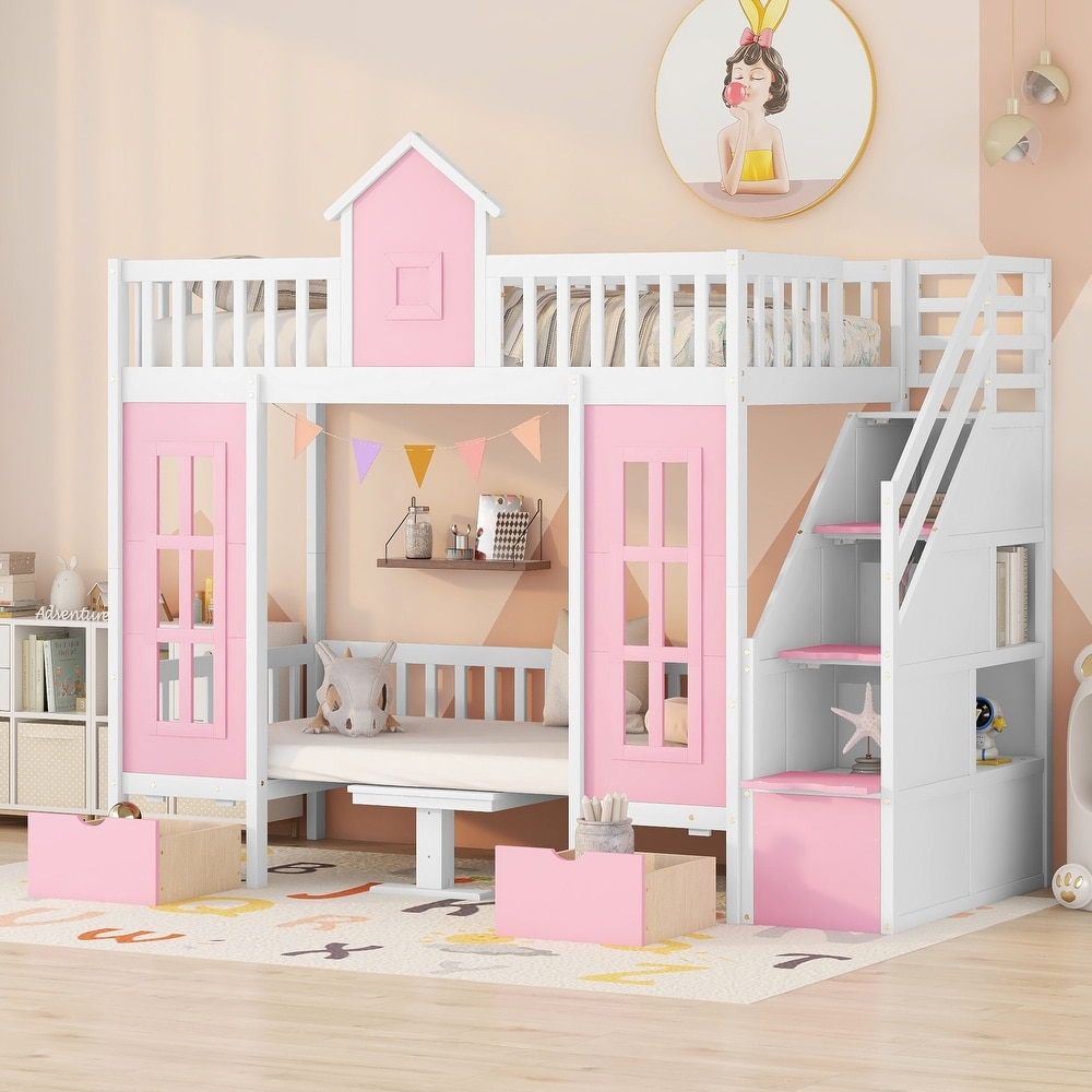 Pink loft shop bed with stairs