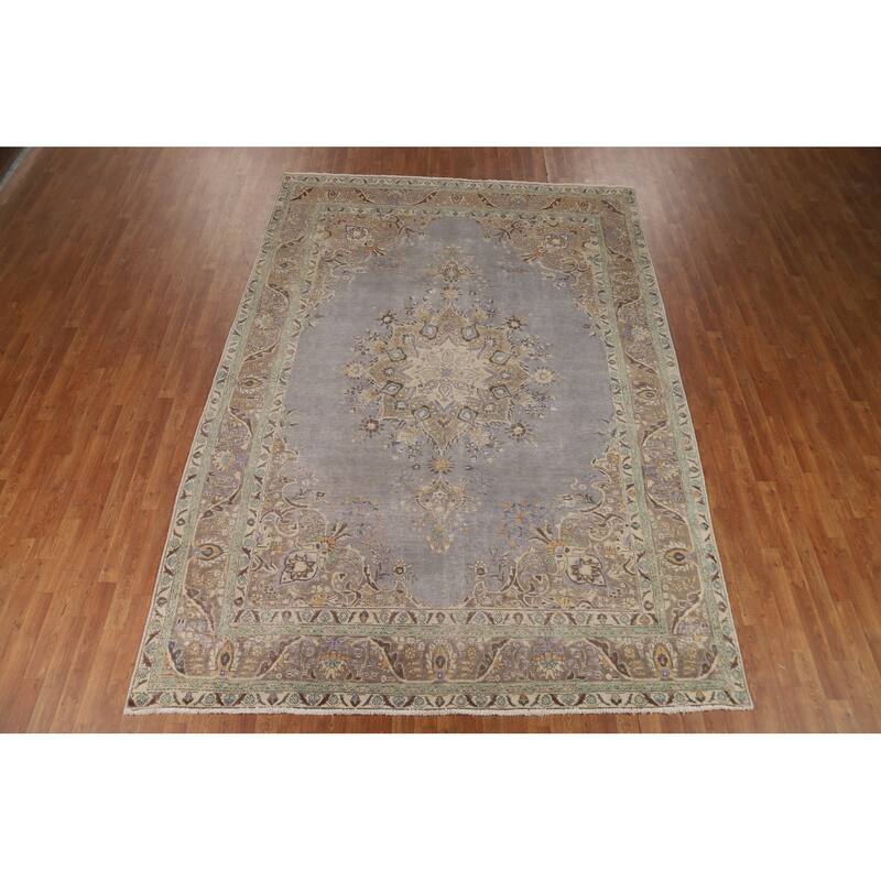 Gray Tabriz Persian Vintage Area Rug Handmade Wool Carpet - 8'0"x 11'4"