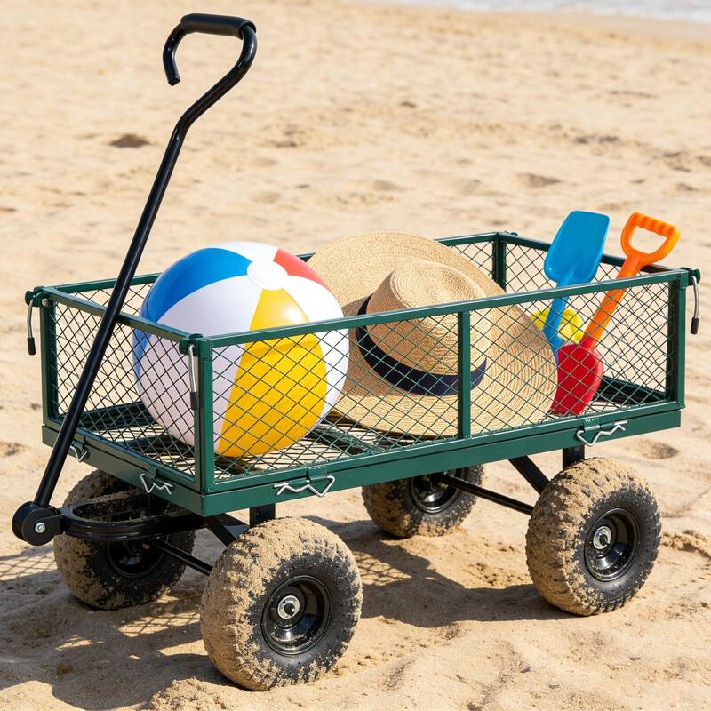 Heavy-Duty Garden Wagon Cart - Firewood & Yard Debris Transport Hauler, Green