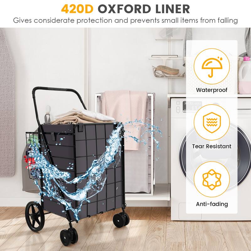 Gymax Folding Shopping Cart Utility Double Basket Grocery Cart w/