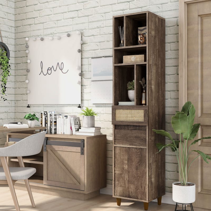 Santee Mid-Century Modern Storage Media Tower by Furniture of America - Reclaimed Oak