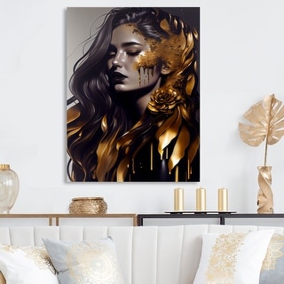 Designart 'Gold And Black Sensual Woman I' Woman Seductive Metal Wall ...