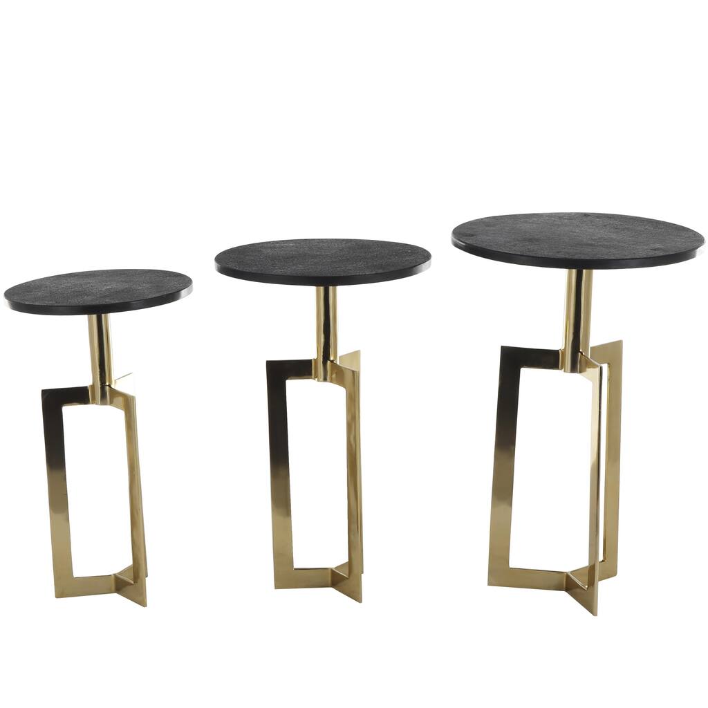 Aluminum Metal Geometric Accent Table with Black Marble Tabletops - Set of 3 Gold or Black - Roche River Decor