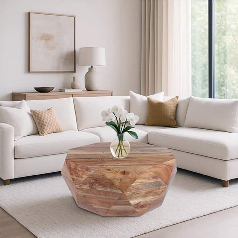 Bon 33 Inch Diamond Shape Acacia Wood Coffee Table With Smooth Top, Natural Brown - Wood