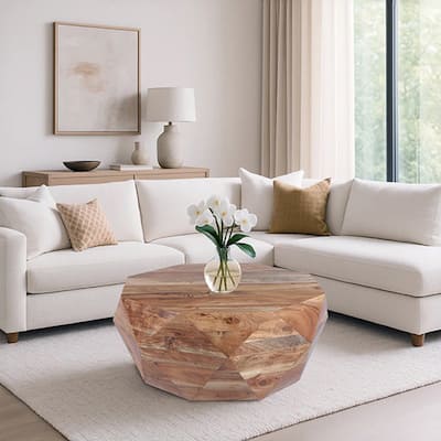 Bon 33 Inch Diamond Shape Acacia Wood Coffee Table With Smooth Top, Natural Brown