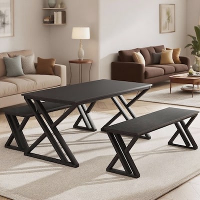 55" Large Kitchen Table Set with 2 Benches