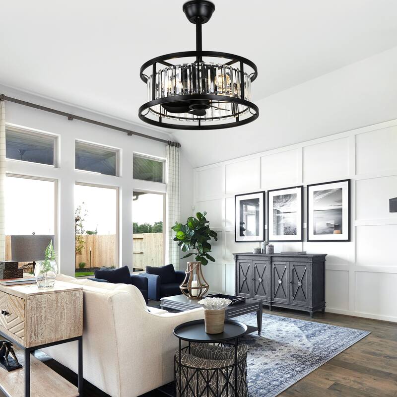 Bella Depot 20" Modern Glass Caged Ceiling Fan with Light and Remote 6-Speed Reversible DC Motor