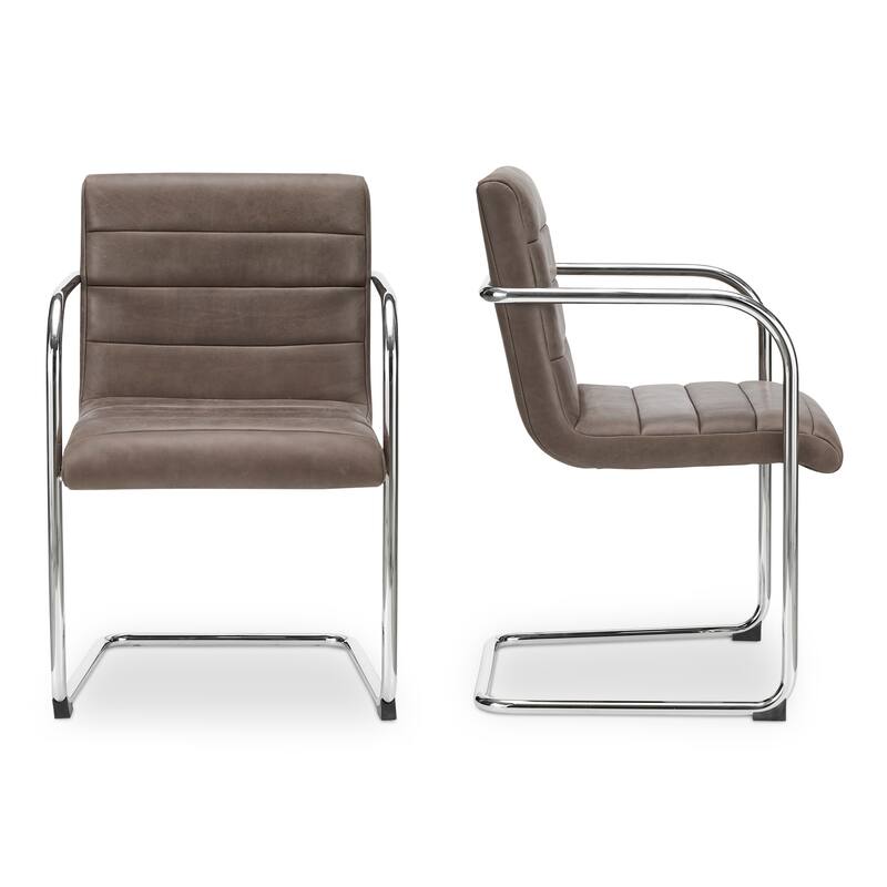 Title: NADAAL STUDIOS Cyran Dining Chair, Faux Green Upholstery, Stainless Steel Cantilever Frame - Set of 2