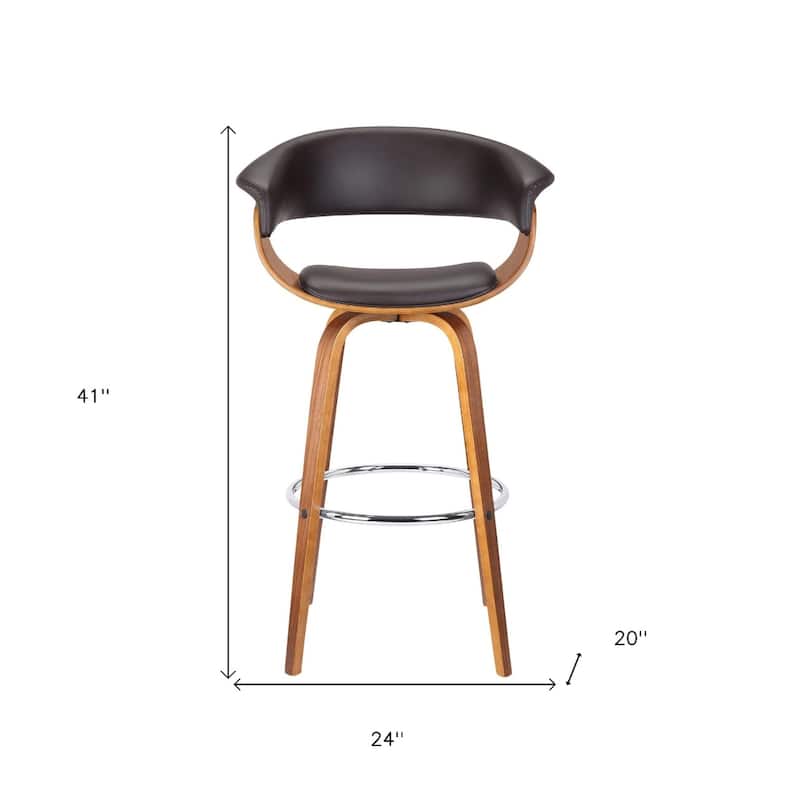 Brown Faux Leather Swivel Counter Height Bar Chair with Iron Frame and Footrest