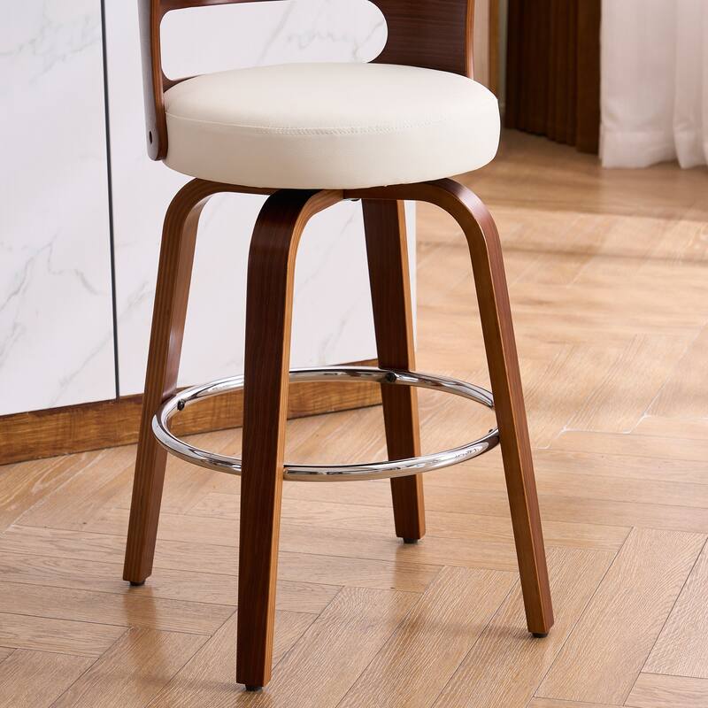 FERPIT 26"/30" Faux Leather Swivel Counter Bar Stools with Bentwood Legs (Set of 2)
