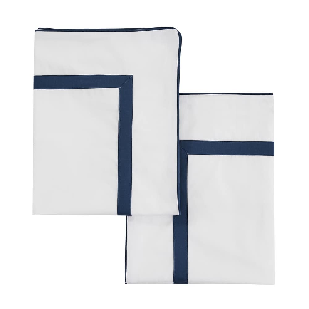 Cotton Percale Hotel Border Piping Navy Duvet Cover Set