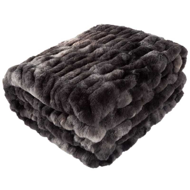 Oversized Ruched Faux Fur Blanket - 60x80-Inch Queen-Size Throw by Lavish Home - Black