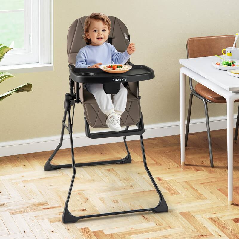 3-in-1 Foldable Baby High Chair with Tray and Footrest Adjustable Footrest Lightweight Waterproof PU Cushion