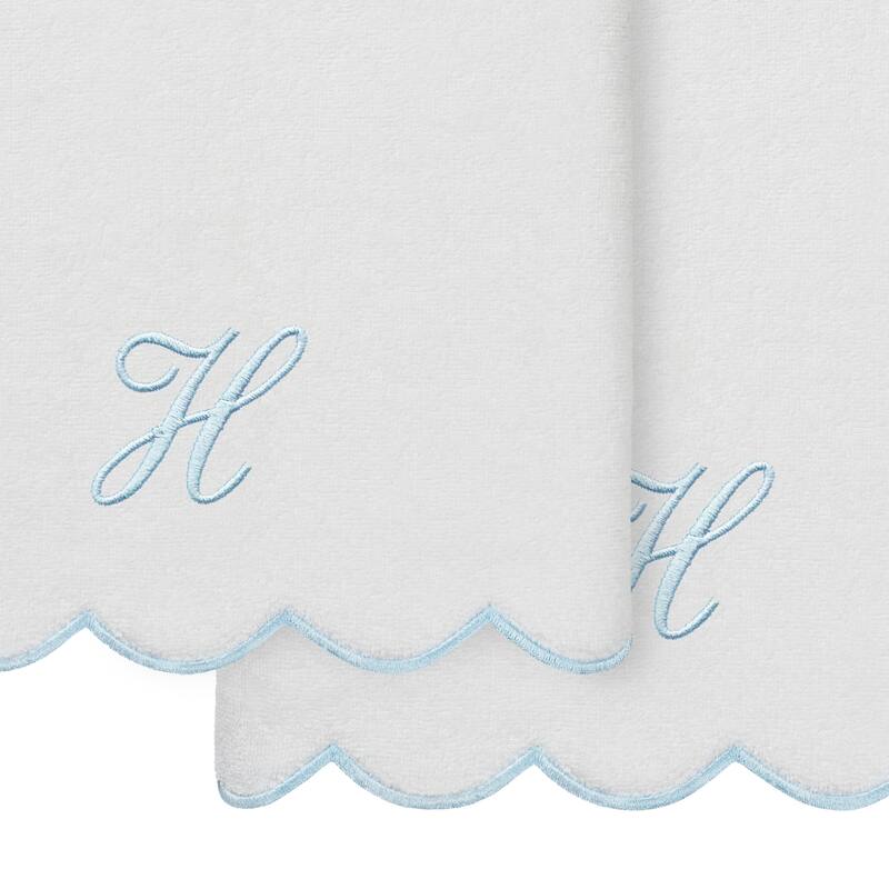 Authentic Hotel and Spa 100% Turkish Cotton Blue ADORNIA Scallop Personalized 2 Piece Bath Towel Set - 2 Bath Towels