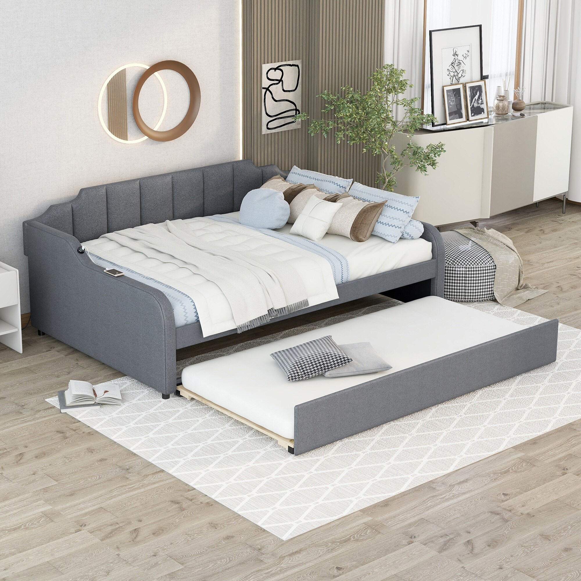 Full size upholstered bed with trundle discount