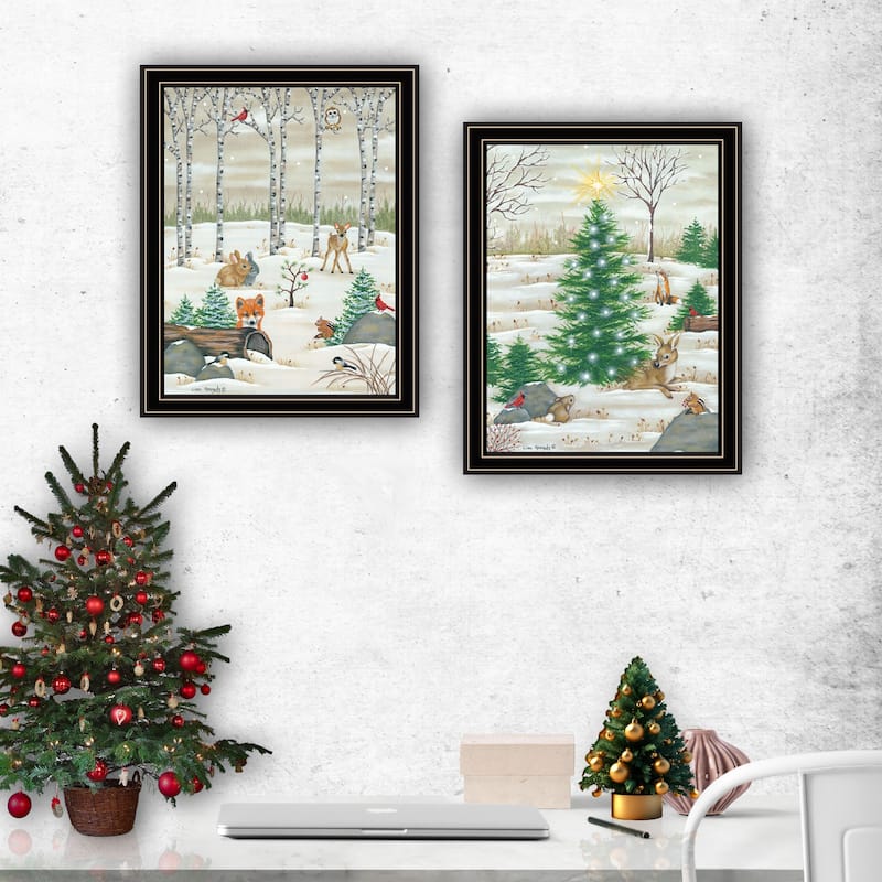 2-Piece Framed Wall Art Set - Woodland Critters for Christmas, Black Frame