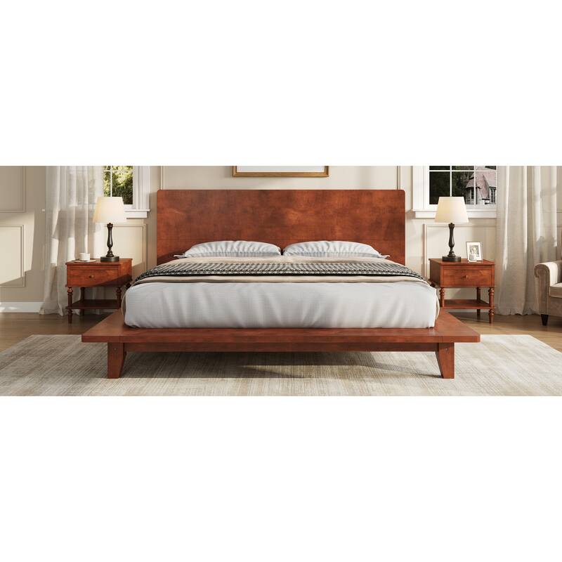Roomfitters Full/Queen/King Size Wood Platform Bed with Headboard and Slat Support