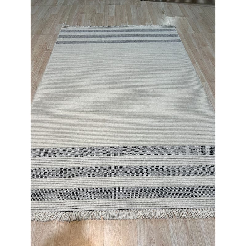 Hand-Knotted Wool White Modern Contemporary HANDLOOM Flat Weave DURRIE Rug - 6' x 9'