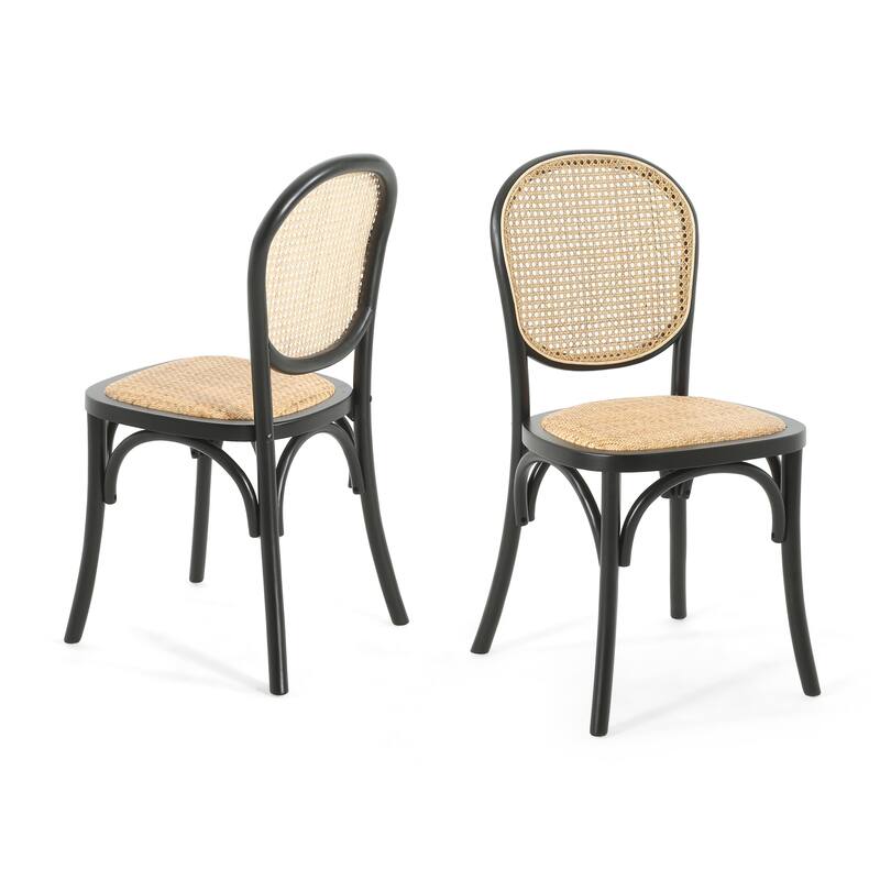 Roomfitters Rattan Dining Chairs Set of 2, Curved Wood Frame with Woven Backrest, Modern Bistro Seating