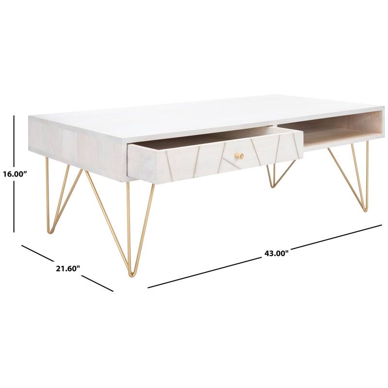 SAFAVIEH Nilgun 1-Drawer 1-Shelf Living Room Coffee Table - 43" W x 21.6" L x 16" H - 43Wx22Dx16H