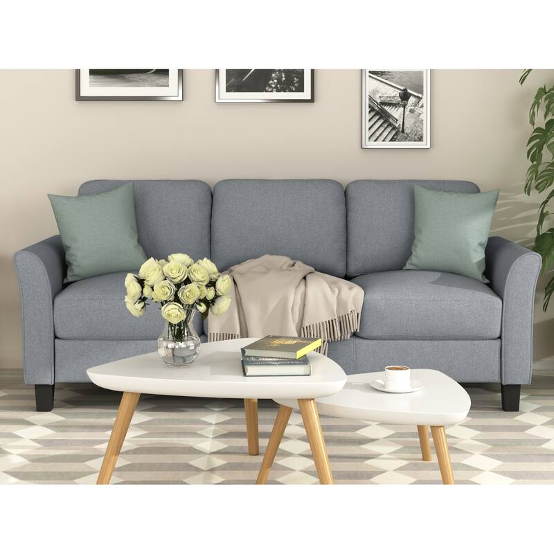 Cozy and Elegant 3Seat Linen Fabric Sofa in Gray Sturdy Construction