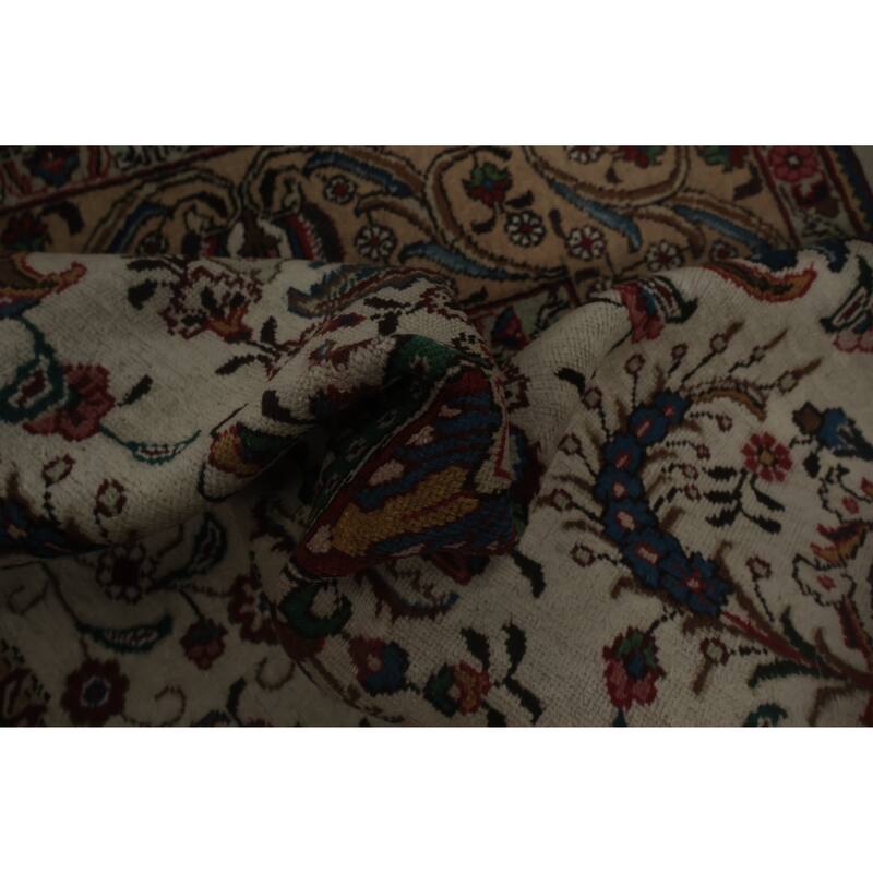 Hand Knotted Oriental 100% Wool Carpet Traditional Floral Beige & Ivories Tabriz Area Rug - 11' 2'' X 8' 4''