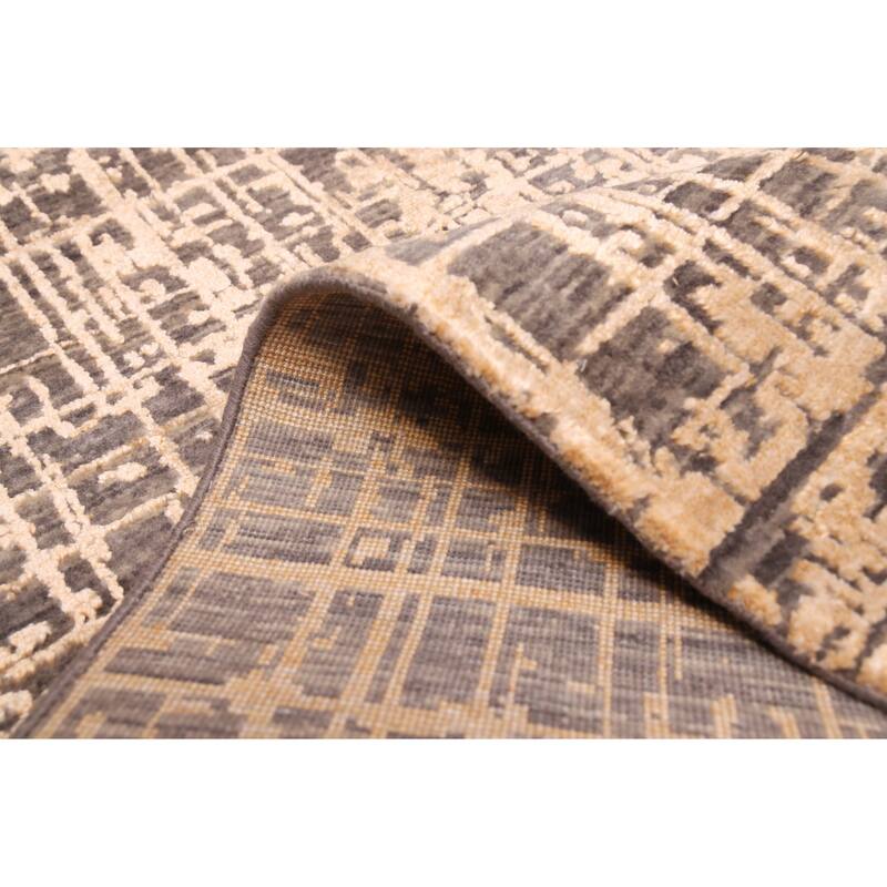 ECARPETGALLERY Hand-knotted Legacy Beige, Dark Grey Silk, Wool Rug - 2'6 x 10'2