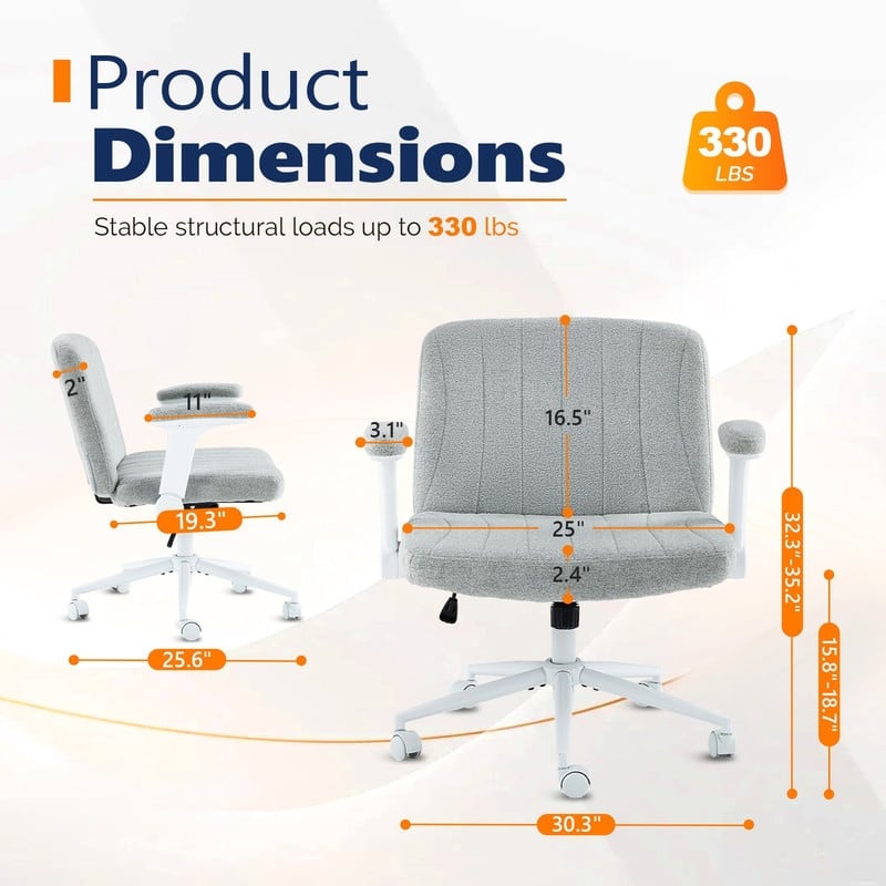 Chenille Swivel Chair With Adjustable Flip-Up Arms For Cross-Legged