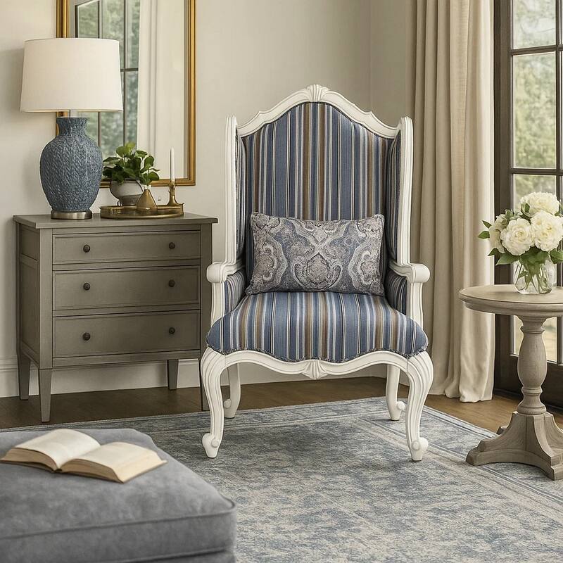 Chair with Wingback and Resin Queen Anne Legs, Blue