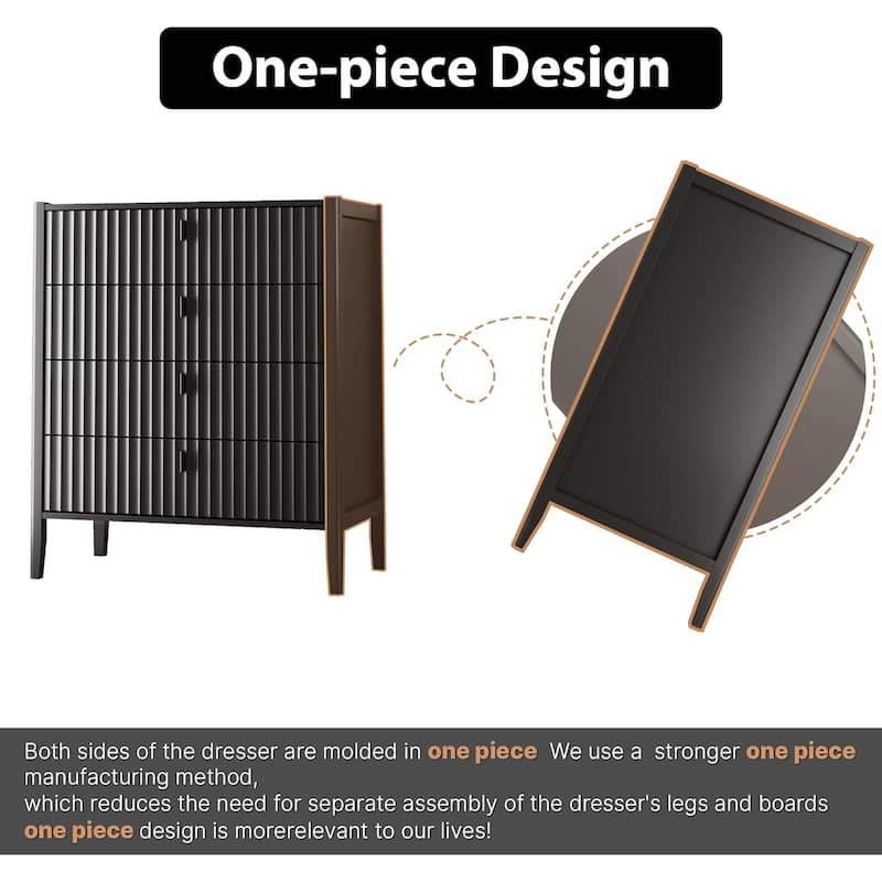 Modern Dresser, Fluted Wood Chest with Deep Drawers for Bedroom, Living Room