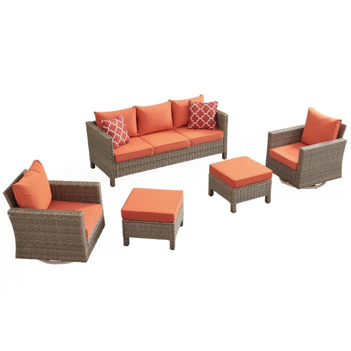 5-Piece Outdoor Wicker Patio Conversation Set