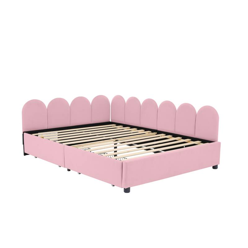 Full Size Velvet Upholstered Daybed with Two Drawers and Soft Headboard