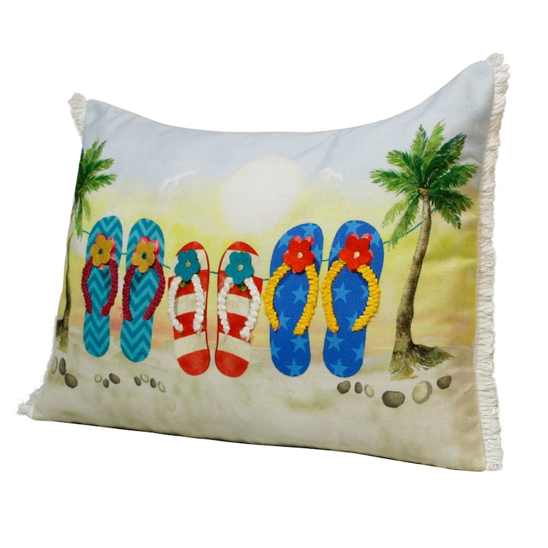 Sevita Hand-Woven Multi Tropical Flip Flops Polyester Throw Pillow, 14" x 20"