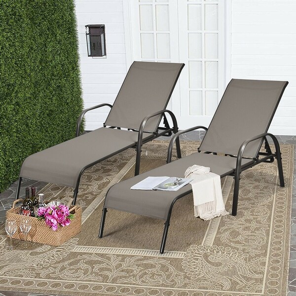 Gymax 2PCS Adjustable Chaise Lounge Chair Recliner Patio Yard