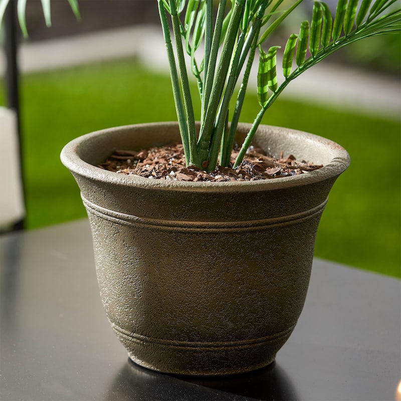 HC Companies Sierra 10 Inch Round Garden Planter Pot, Celtic Bronze (2 Pack) - 0.5