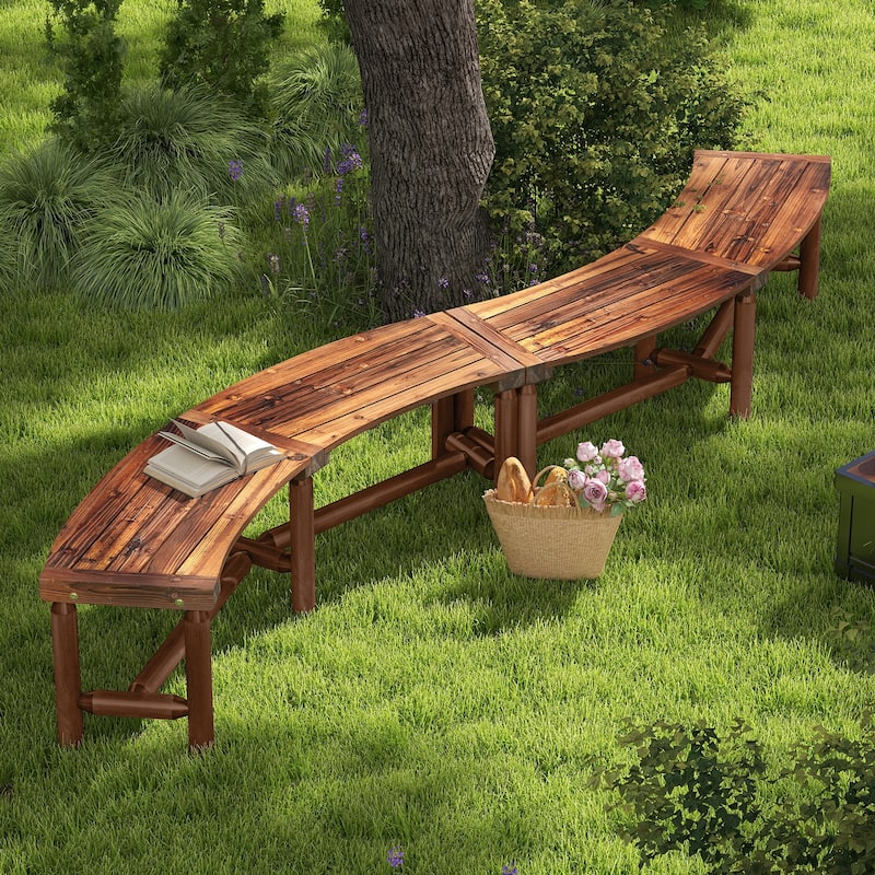 Curved Solid Wood Outdoor Bench for 2 to 3 People Pine and Fir Patio Loveseat - 67" x 23" x 18"