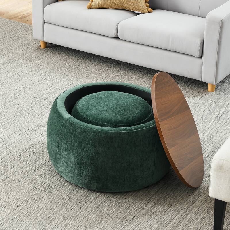 Woven Rattan Upholstered Ottoman with Storage and 2 in 1 Function
