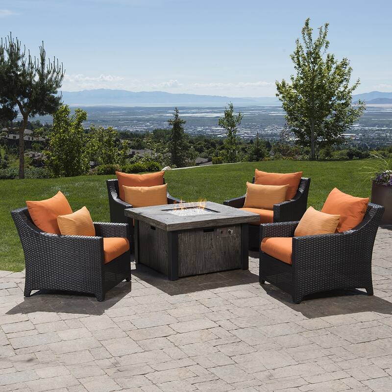 Deco 5 Piece Sunbrella Outdoor Patio Fire Chat Set