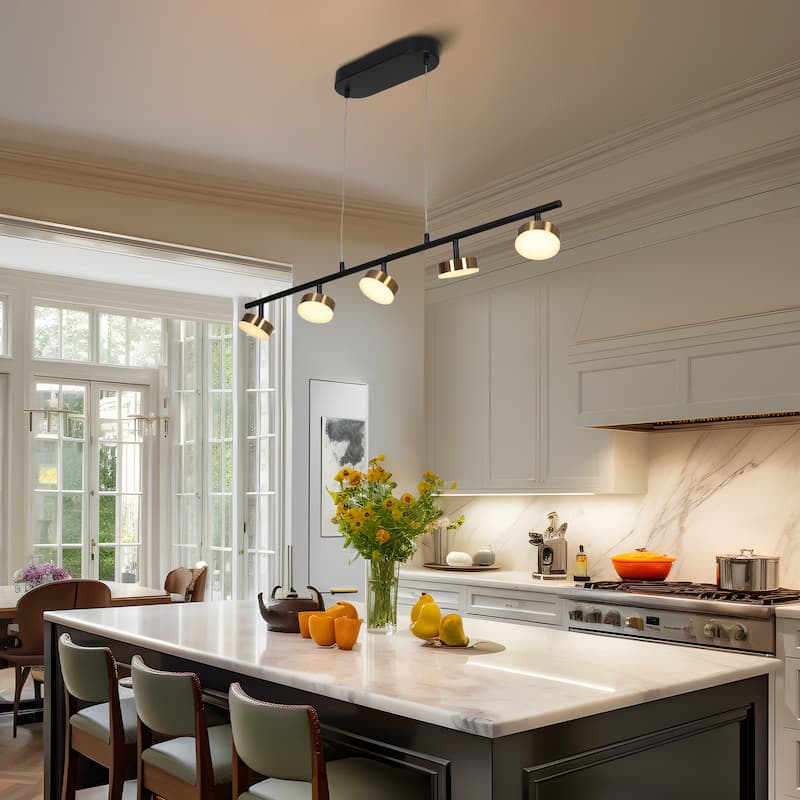 Modern Minimalist 3/5-Light Black Gold LED Chandelier Linear Kitchen Island Pendant Lights for Dining Room