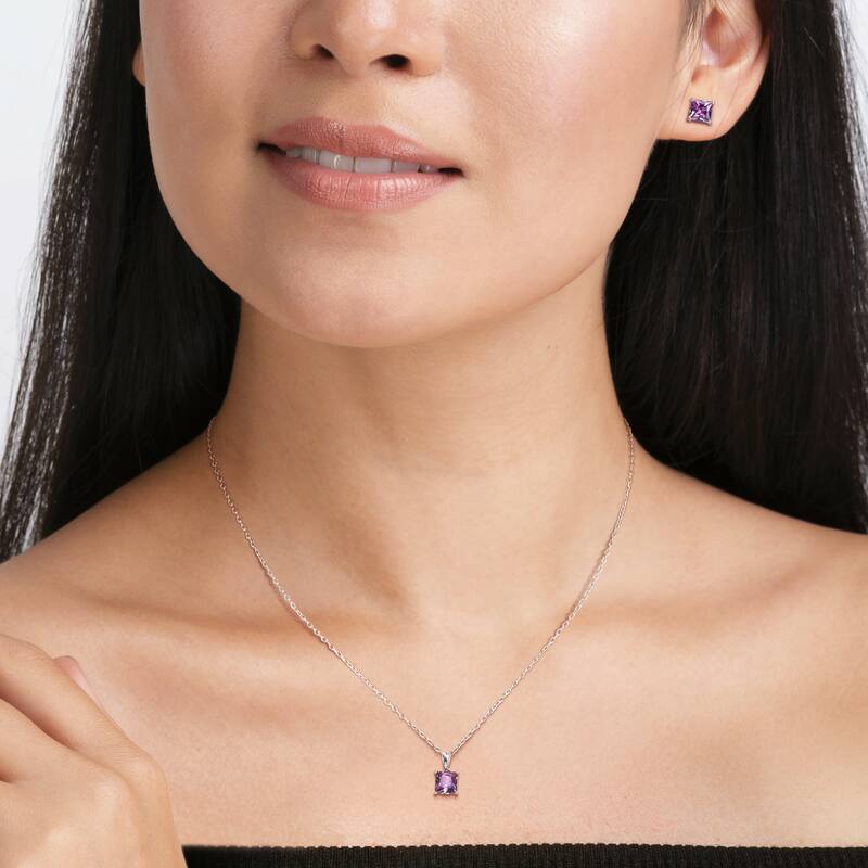 Miadora 3ct TGW Square Simulated Alexandrite Set With Chain in Sterling Silver