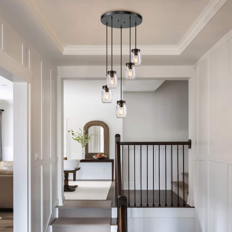 Modern Farmhouse 5-Light Mason Jar Glass Chandelier Pendant Island Lights - D15" x H66"