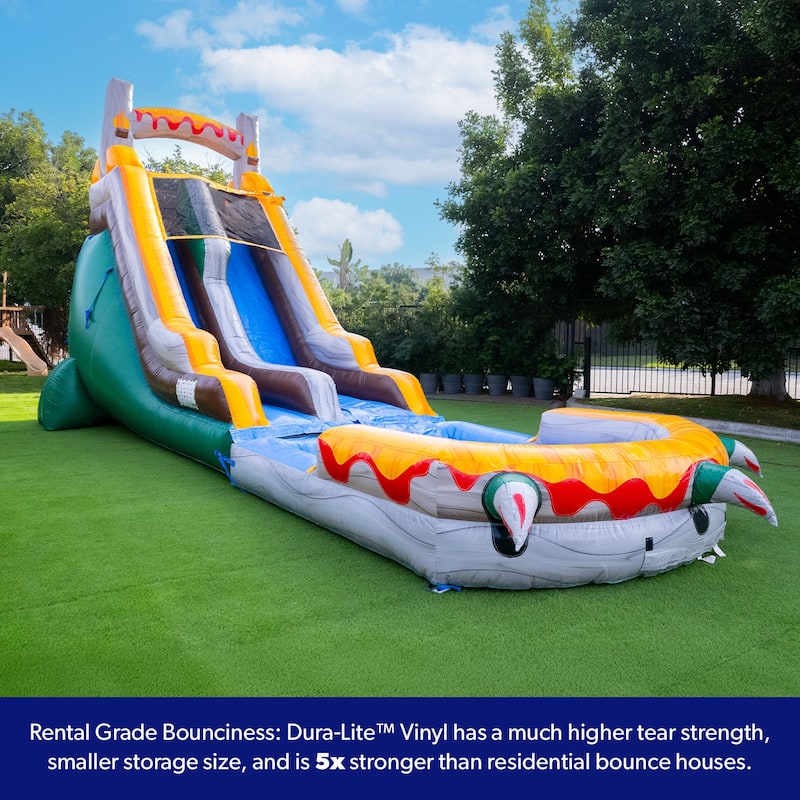 Herokiddo18FT Commercial Grade T-Rex Inflatable Water Slide with Air Blower & Detachable Pool, Tall Seating Height, Outdoor Play