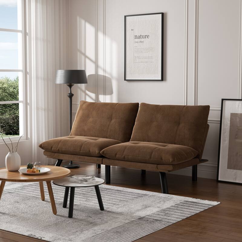 70.87" Leather-Look Convertible Sofa Bed, Adjustable Backrest