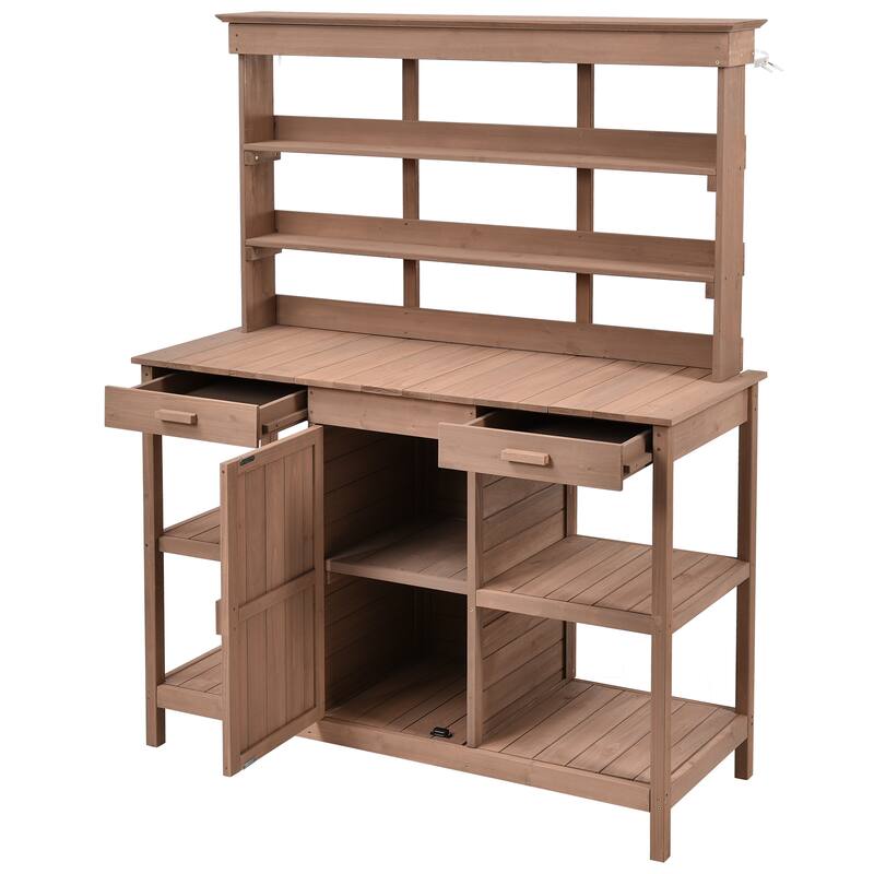 66" Large Outdoor Farmhouse Wooden Potting Bench Table, Garden Workstation