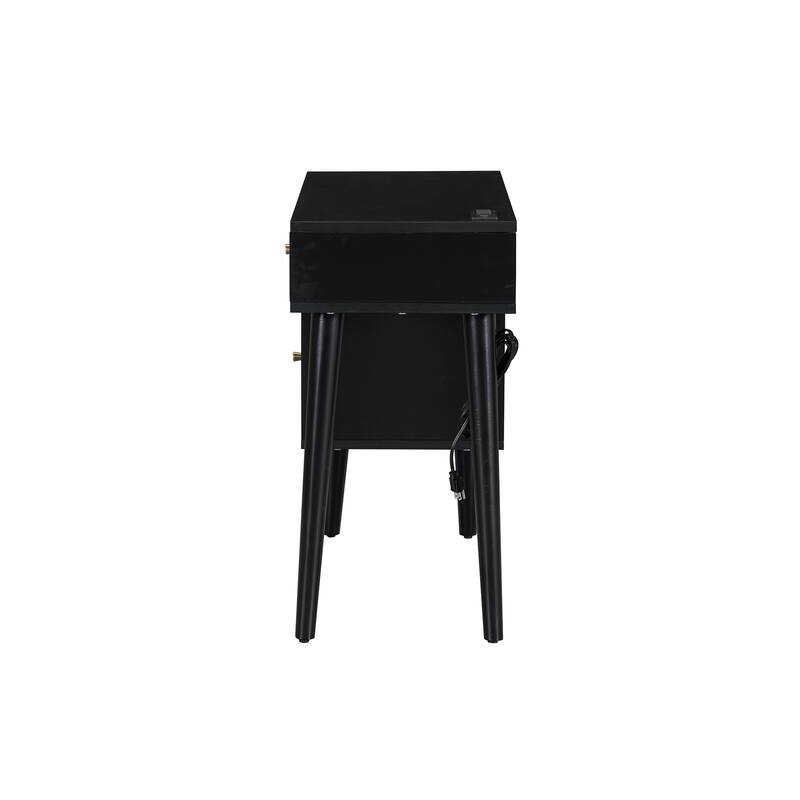Vanity Set with Rattan Drawers, USB Ports & Stool