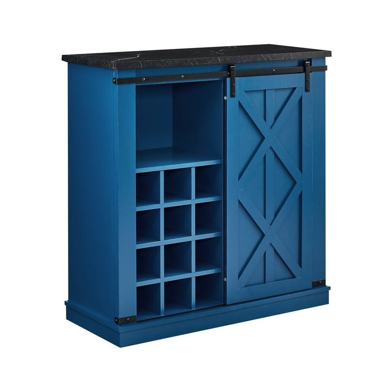 37 in. Barn Door Buffet Bar Cabinet with Wine Rack
