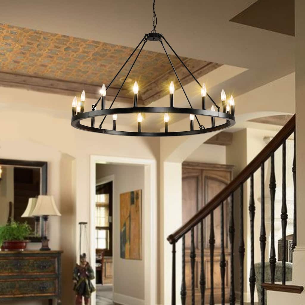 16-Light Modern Farmhouse Light Wagon Wheel Chandelier 43 Inch