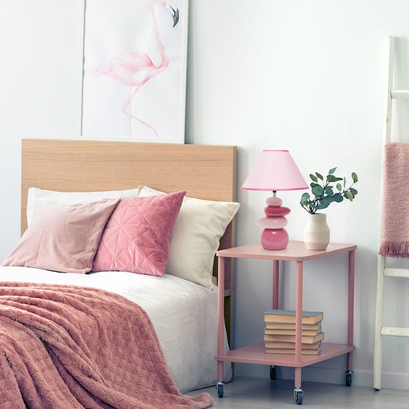 Stack Stone Table Lamp - Ceramic Accent Lamp for Bedroom Living Room Decor - Pink Finish 17.25 Inch