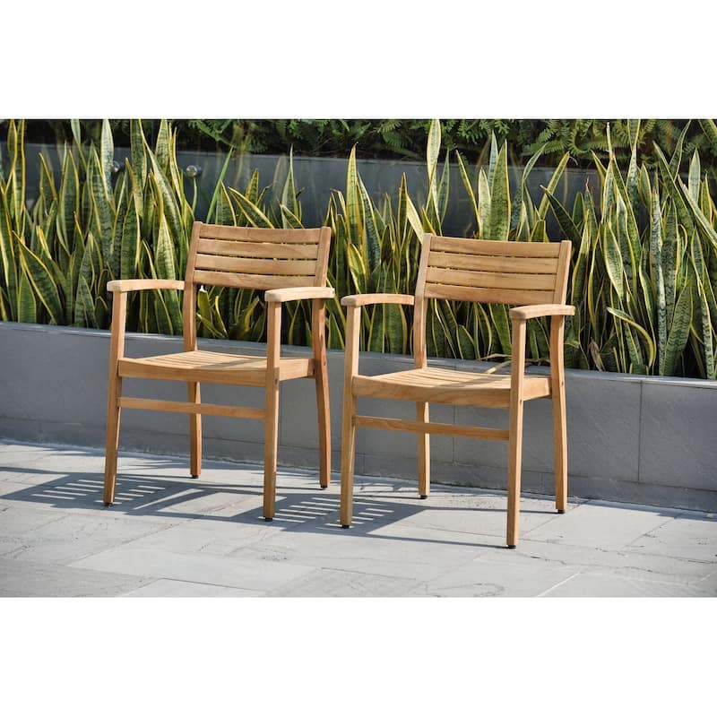 Amazonia Teak Paris Stackable Teak Chairs (Set of 2) - N/A